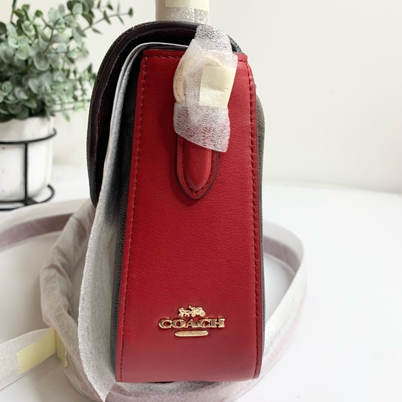 Coach Marlie Top Handle Satchel In Signature Canvas Handbag Bag Brown Red - Picture 13 of 13